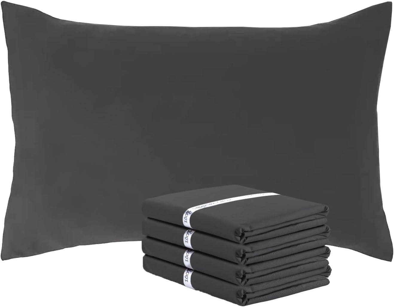 Pillow Cases 4 Pack Egyptian Cotton 200 Thread Count (Charcoal Grey)