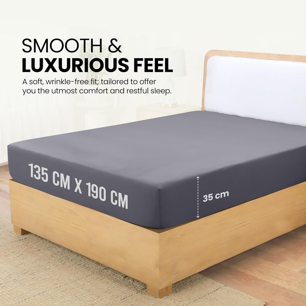 Fitted Sheet Double Grey Soft Brushed Microfibre Fabric